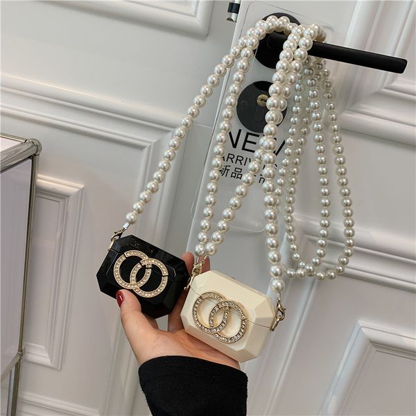 

luxury handbags black and white pearl fashion trend necklace acrylic earphone 2021 lovely simple mini messenger chain bag
