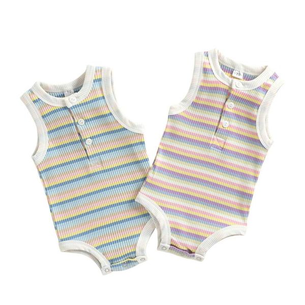 

baby summer clothing born infant boy girl striped bodysuits clothes sleeveless outfit jumpsuit 0-24m rompers, Blue