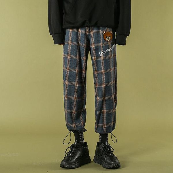 

men's pants 2021 lattice printing sports casual hip hop style trousers fashion trend streetwear blue/orange joggers sweatpants, Black