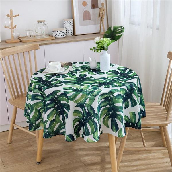 

150x150 round waterproof green plant tablecloth dining table cloth camping party banquet home decoration leaves tables cover