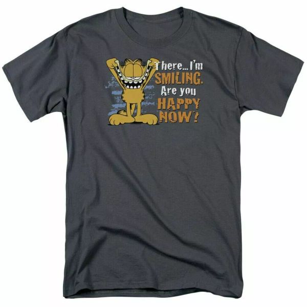 

garfield smiling t shirt mens licensed odie jim davis comics tee charcoal, White;black
