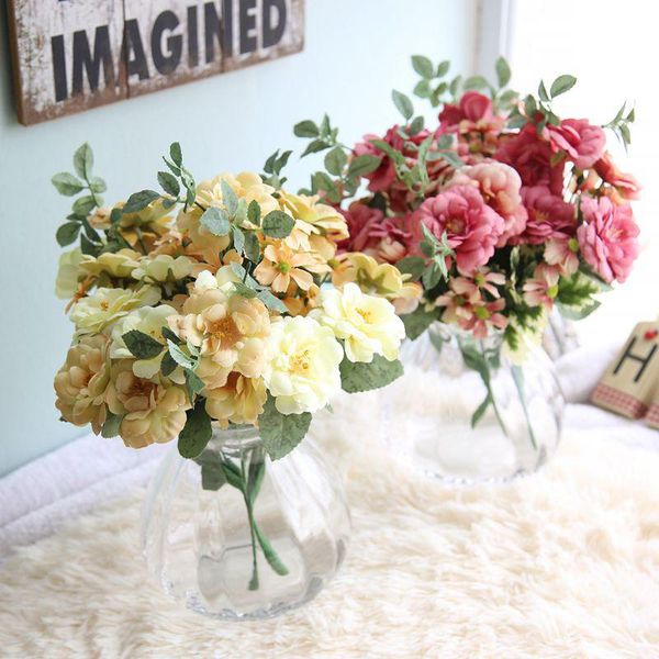

artificial flowers high-quality oil painting tea rose bouquets home wedding decoration ornaments decorative & wreaths