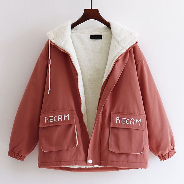 

plush padded windbreaker jacket women 2021 autumn and winter wear new loose korean version of wild lamb thick wool womens jacke, Black;brown