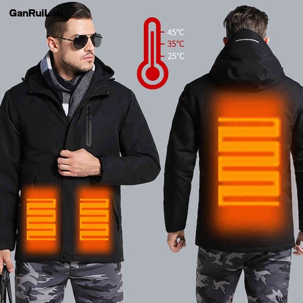 

est men winter thick usb heating cotton jacket waterproof windbreaker hooded winter coat thick warm mens winter jacket 210518, Black;brown
