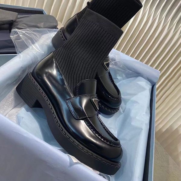 Novo Estilo Rodada Botas de Tee Alta Estiramento De Tricô Mosca Malha Senhoras Sobre Joelho Apertado Flat Chelsea Sapatos para Mulheres Moda Trend Calçado