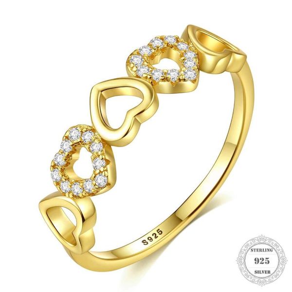 

cluster rings five hollow heart pave zircon golden ring ,brand style fashion good jewelry for women gift in 925 sterling silver, Golden;silver