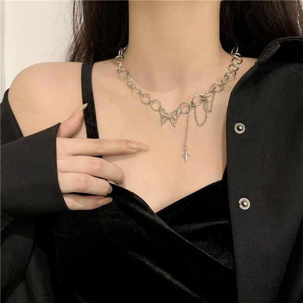 

chains star butterfly necklace women choker hip-hop link chain necklaces female jewelry trendy fashion elegant pendant metal naszyjnik, Silver