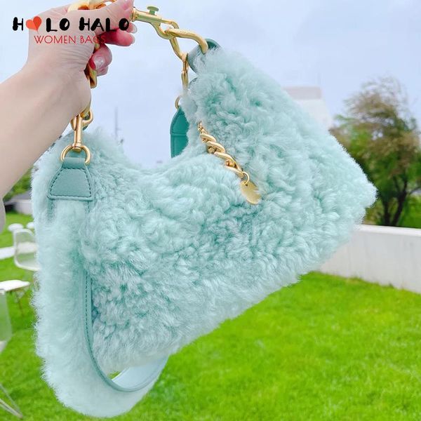 

evening bags luxury faux fur hobos-shaped women handbags and shoulder for female plush totes ladies chain day clutch designer purse