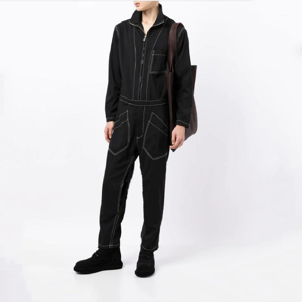 

men's pants s-5xl plus size clothing spring summer jumpsuit overalls male straight loose casual one piece singer costumes, Black