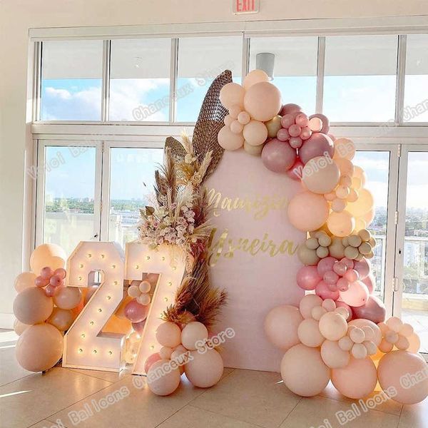 135 pz raddoppiati aprico perla palloncini rosa ghirlanda kit decorazione di nozze crema color pesca arco baby shower compleanno festa decor X0726
