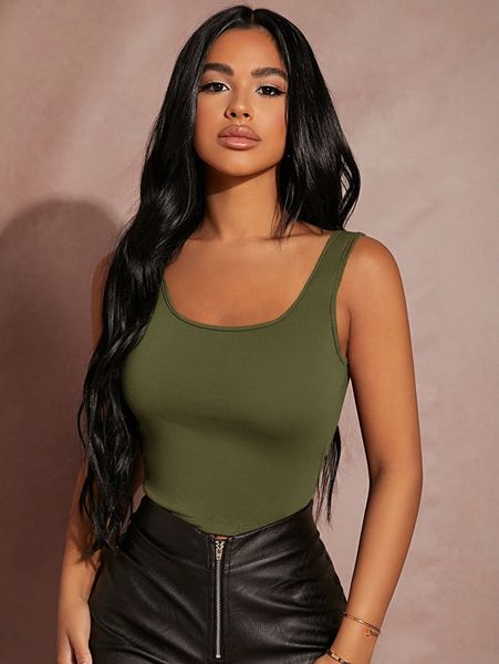 

sxy solid scoop neck tank 4372#, White
