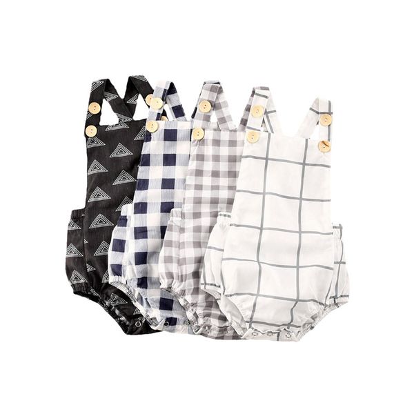 

infant newborn baby boys girls plaid romper summer cotton linen sleeveless one-pieces suspender jumpsuits cotton clothes outfits, Blue