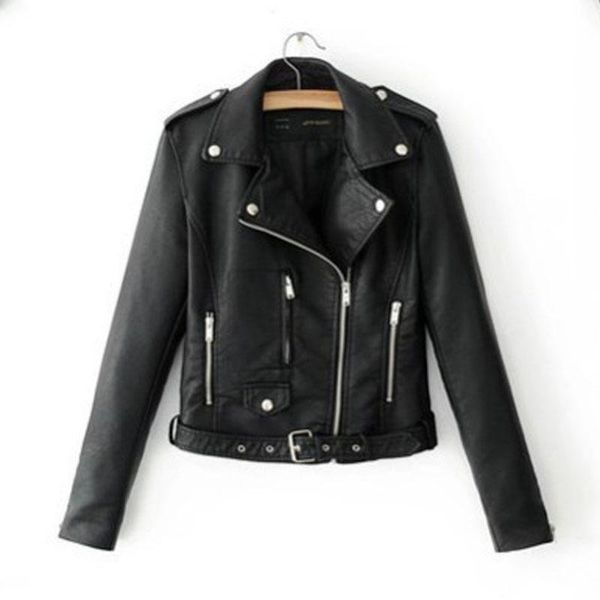 

solid women coats turn down collar long sleeve with zippers pockets pu short casual plus size women's jackets, Black;brown