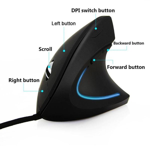 

wired right hand vertical mouse ergonomic gaming 800 1200 1600 dpi usb optical wrist healthy mice mause for pc computer