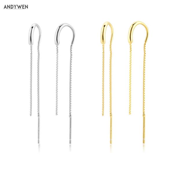 ANDYWEN Argento 925 Catena d'oro Piercing Orecchino a goccia Catene lunghe Filo Pin Lusso Spagna Gioielli rock Ohrringe Pendiente 210608