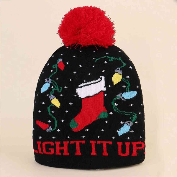 

christmas snowflake jacquard pattern red curled ball wool warm men's and women's parent-child knitted hat, Yellow