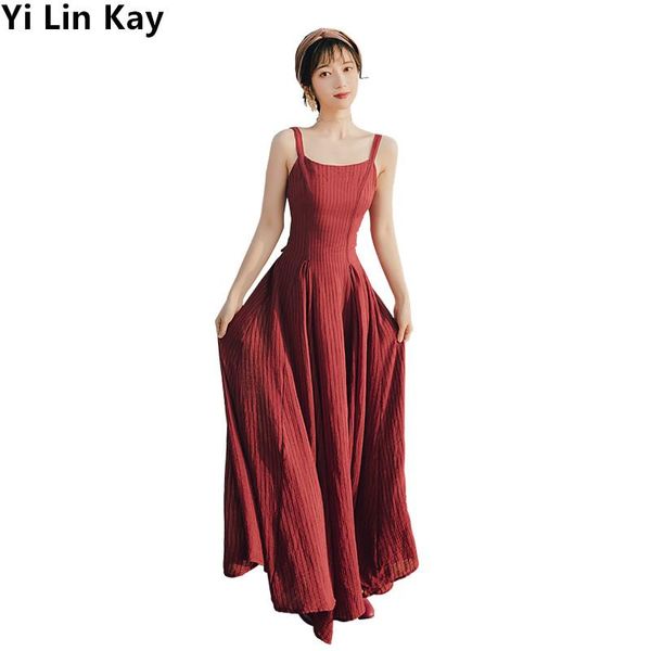 

yi lin kay 2021 fashion women's dresses retro stripe slip dress casual, Black;gray
