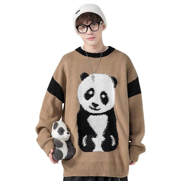 

men's sweaters men lovely panda print sweater harajuku fashion knitted autumn winter pullover student long sleeve streetwear, White;black