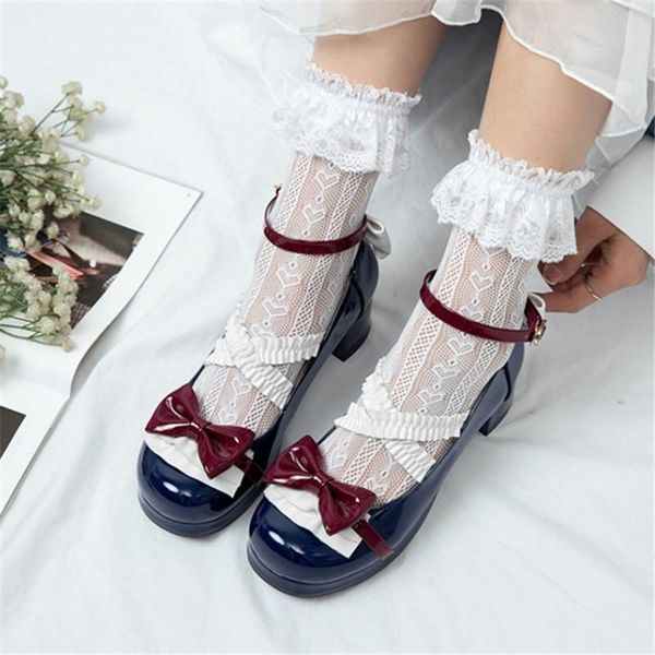 

dress shoes pxelena jk uniform cosplay mary janes princess cross tied butterfly-knot med heel patent leather pumps women large size 46, Black