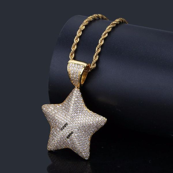 

pendant necklaces cute star shape for men women copper material hip hop full rhinestone bling out rapper jewelry gold color, Silver