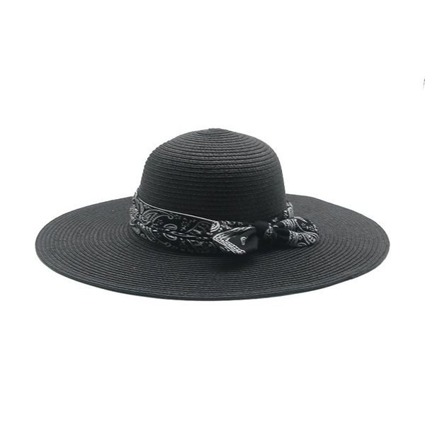 

wide brim hats women summer big 11cm round hat solid black white navy bowknot band casual sun protection beach bucket, Blue;gray