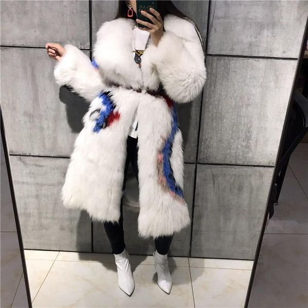 

women's fur & faux natural ladies real women knitted long coat, Black