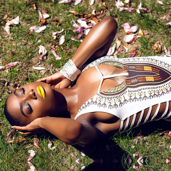 

monokini african print swimsuit multi straps hollow cut out swimwear women one piece bathing suit female swim xlby air, White;black