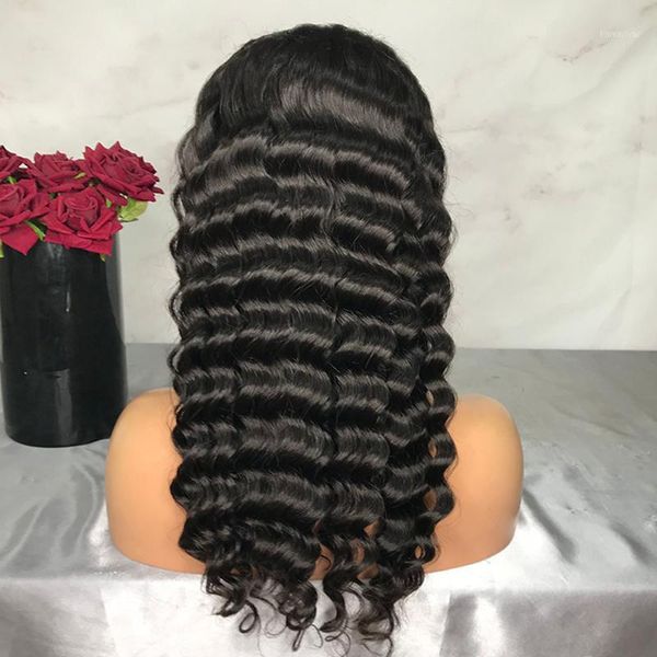 

deep wave lace front wig bob wigs human hair frontal wigs1, Black;brown