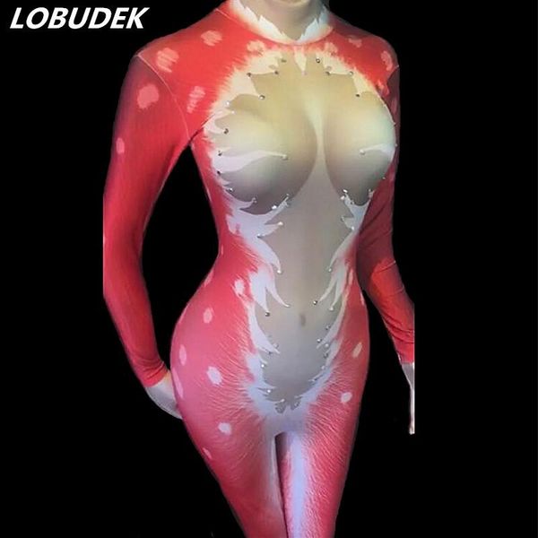 

women's jumpsuits & rompers christmas style red brown jumpsuit crystals 3d printed nightclub women dj costume party pole dancing sta, Black;white
