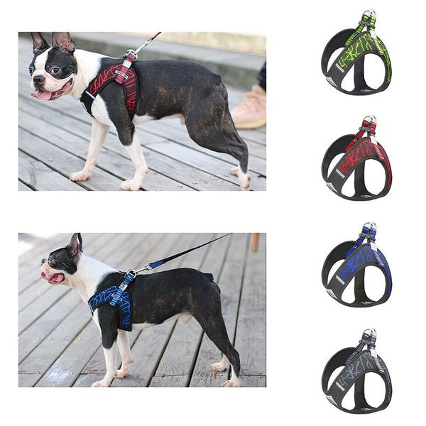 

dog collars & leashes xs-l pet vest chest harness traction rope reflective sets breathable adjustable pets anti-explosion punching
