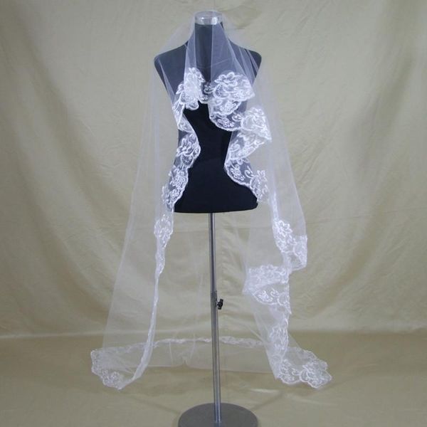 

bridal veils one layer lace edge white ivory cathedral wedding veil long, Black
