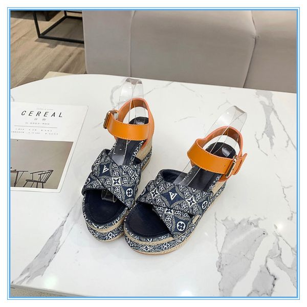 

2021 summer leisure sandals fashion shoes thick sole leather woman shoe hemp rope grass lace up woven sandals large size 34-40, Black