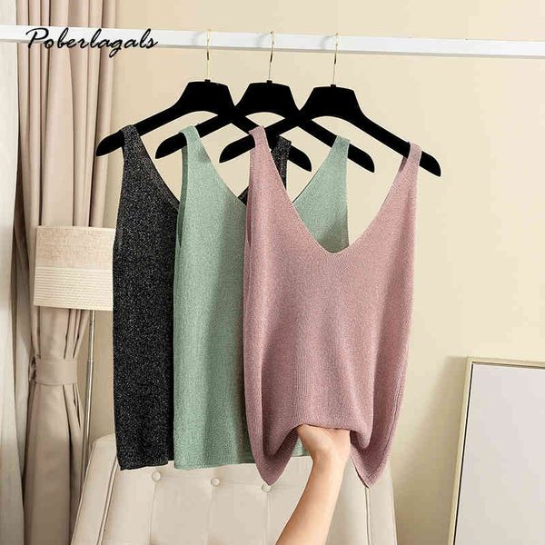 

women's tanks & camis summer women tanks v-neck loose bright knitted camisole slim fit sleeveless female camisoles w, White