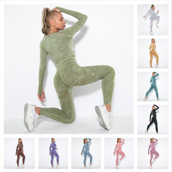 

yoga outfit 2pcs seamless women set workout sportswear gym clothing fitness long sleeve crop high waist leggings sports suits