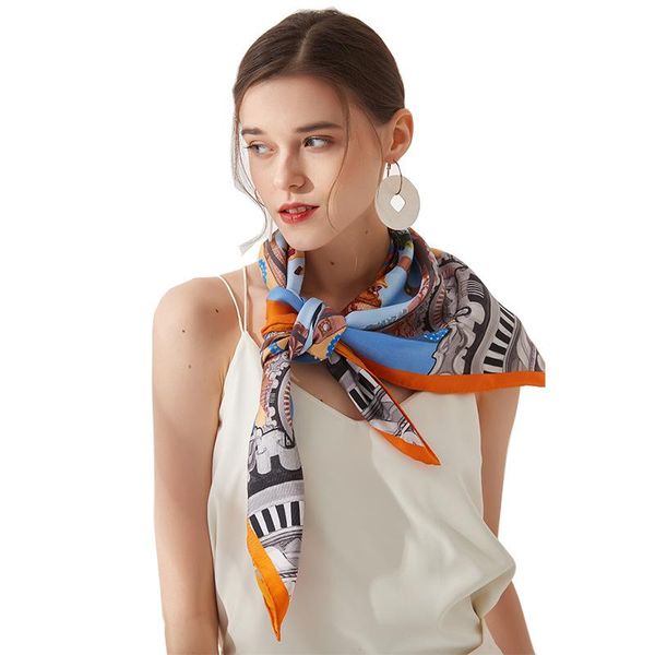 

scarves 90*90cm digital double-sided different color printing 100% mulberry silk scarf small neck muffler hijab women precious present, Blue;gray