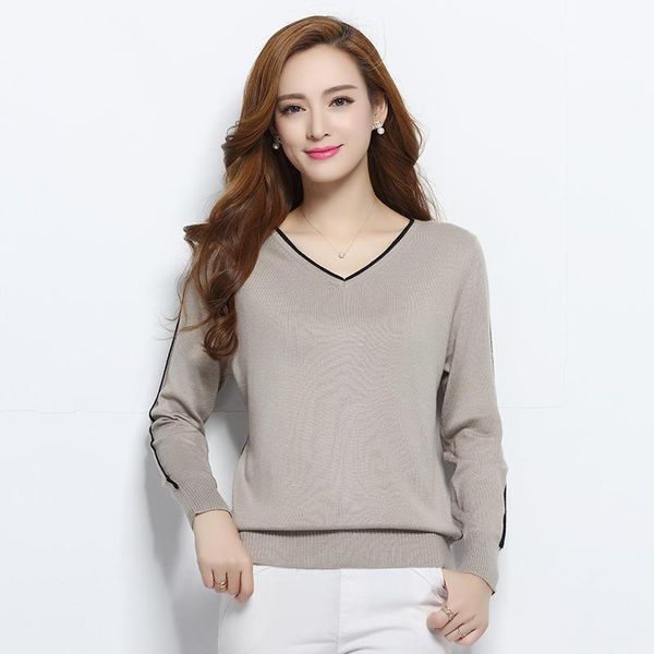 

women's sweaters 2021 autumn winter women and pullovers v-neck cashmere wild female knitted slim wool sweater 14 color, White;black