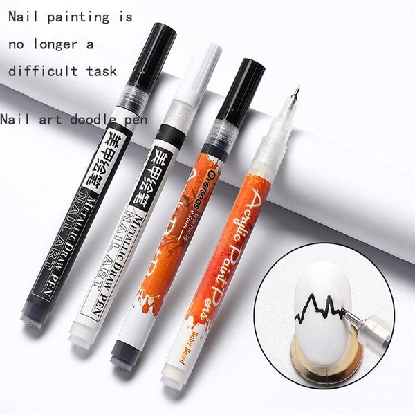 

nail gel style pen art acrylic paint graffiti black white gradient french potherapy drawing flowers, Red;pink