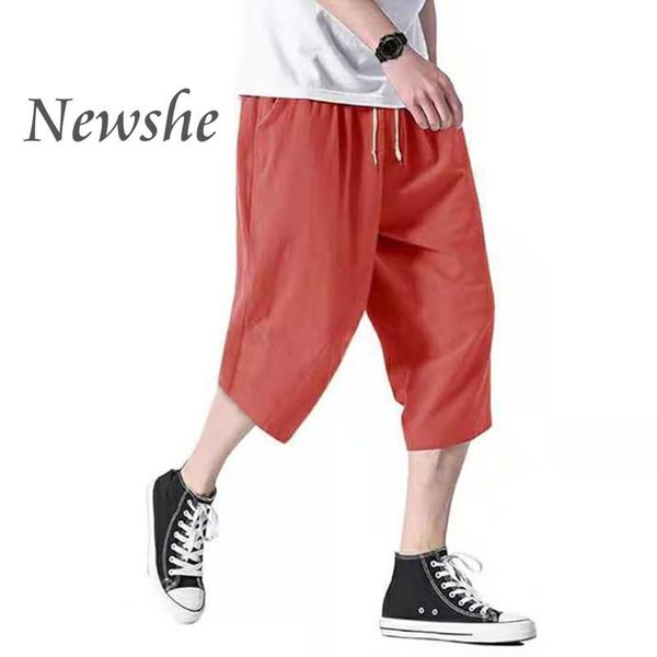 

summer irregular men's pocket cropped trousers drawstring solid color plus size cotton pants casual loose, Black