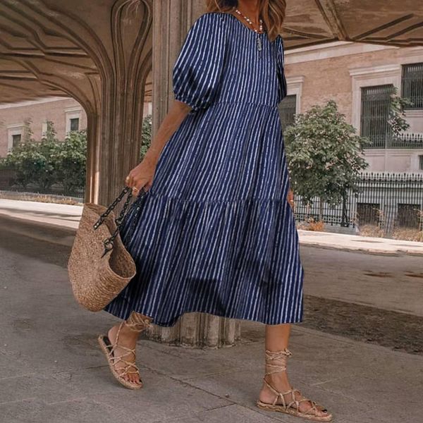 

party dresses women'summer dress vintage short sleeve striped 2021 vonda bohemian holiday long sundress vestidos casual robe, White;black
