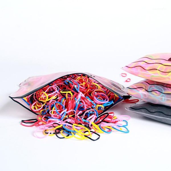 

1000/500pcs opp bag colorful small rubber elastic band children's hair ring ornament disposable headbands accessories1, Slivery;white