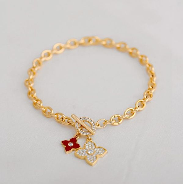 

link, chain oyb korean version of the classic four-leaf clover bracelet exquisite simple punk golden thick jewelry, Black