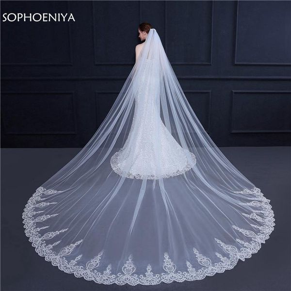 

bridal veils arrival long accessories wedding lace appliques veil welon voile mariage sluier bride 2021 communion, Black