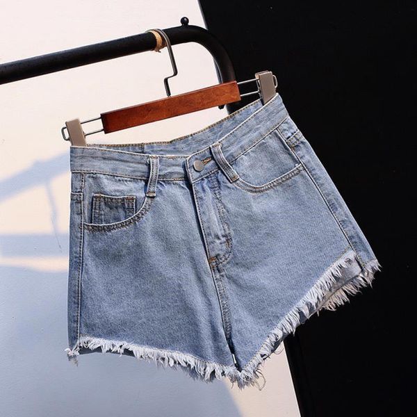 

women's shorts womens denim blue short jeans summer autumn 2021 tassel hem mid waist button with pockets ladies, White;black