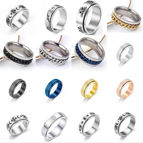 

2021 star moon titanium steel rotating ring stainless steels rings, Silver