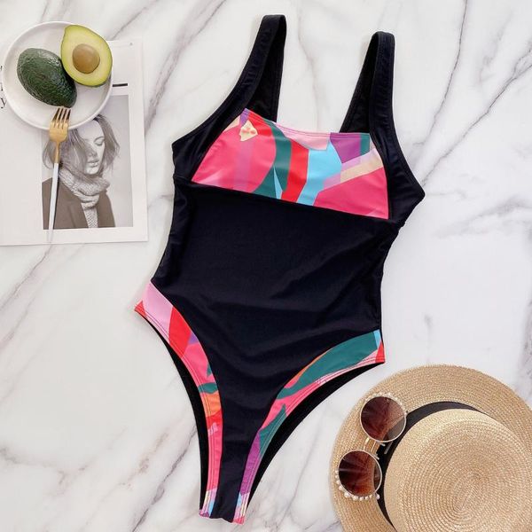

one-piece suits 2021 summer fashion women's stitching printed swimsuit split ladies bikini beach clothing