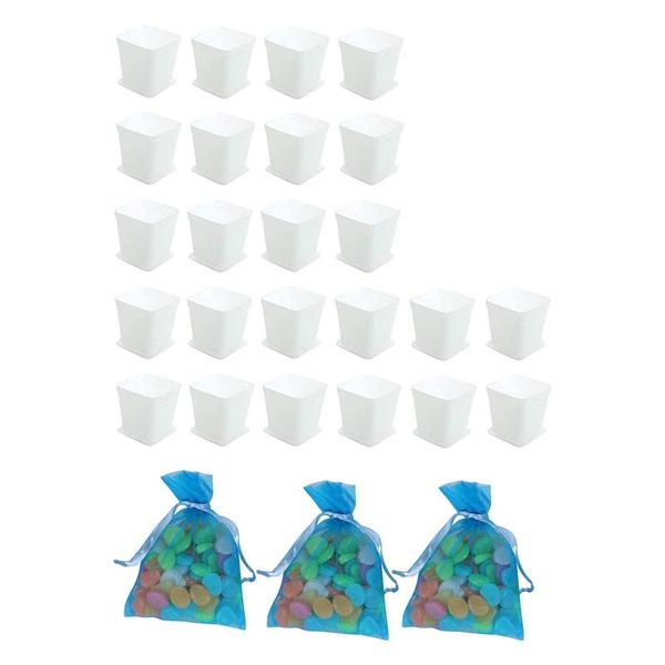 

300pcs luminous stones glow artificial pebble & 24 pcs nursery flower pot, plastic pot with saucer decorations