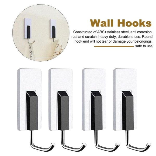 

4pcs clothes hanging seamless wall hooks self adhesive home decor for kitchen stainless steel door storage rack office no drill & rails