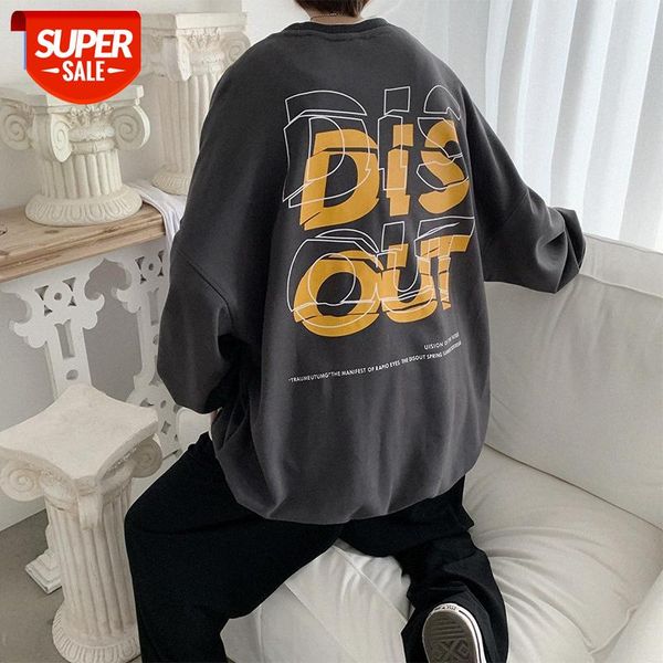

double shadow letter printed sweater men's loose clothes korean style trend all-match round neck jacket #wk0g, Black