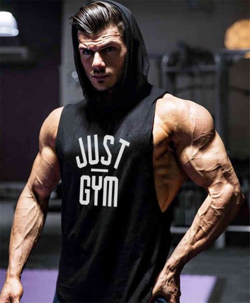

brand bodybuilding hooded tank men gym clothing sleeveless sweatshirt fitness vest workout sportswear tees, White;black