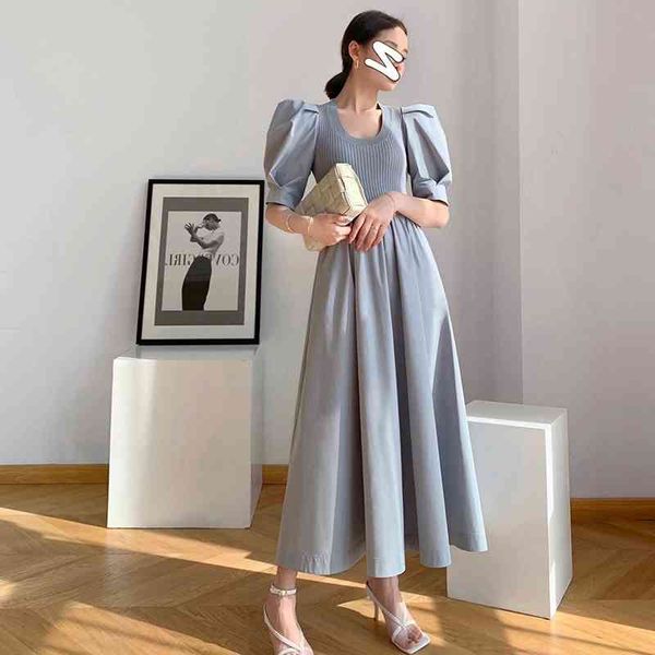 

fine elegant splice puff manga high maxi dress 2021 summer female waist thin was, Black;gray